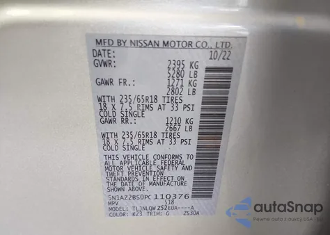 2023 Nissan Murano Sv Intelligent Awd из США, поврежденный, VIN 5N1AZ2BS0PC110376